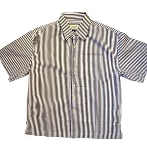 American Eagle Mens Relaxed Fit Short Sleeve Striped Button Down Shirt XS Blue